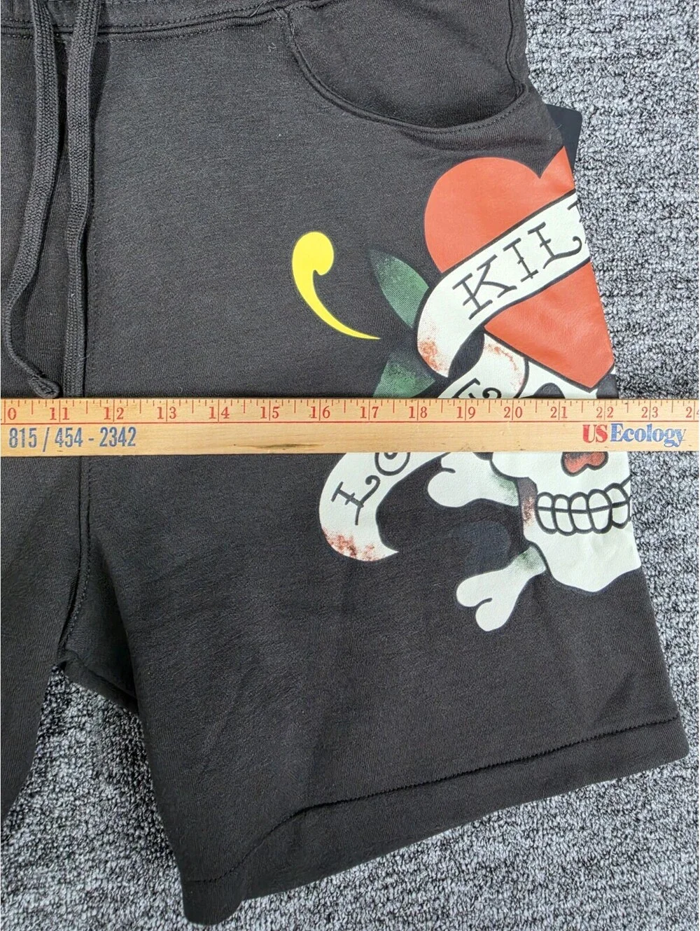 Ed Hardy Graphic Print Fleece Sweat Shorts Men Drawstring Pockets Charcoal M 8